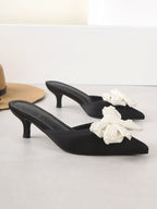 Bow Decor Point Toe Mule Pumps Valentines,Elegant,Party Outfits