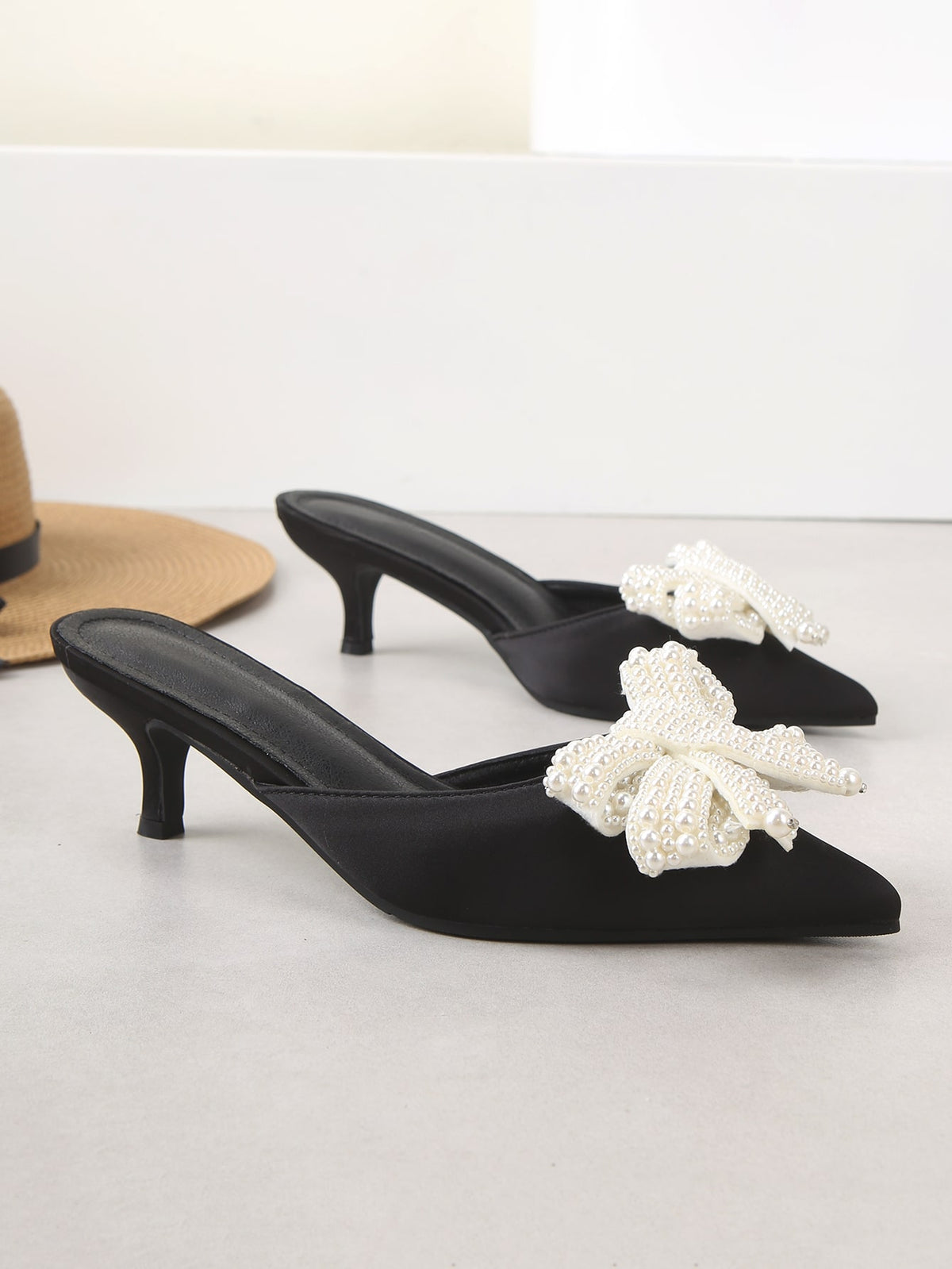 Bow Decor Point Toe Mule Pumps Valentines,Elegant,Party Outfits