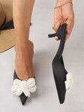 Bow Decor Point Toe Mule Pumps Valentines,Elegant,Party Outfits