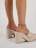 Ladies' Rope Wedge Platform Sandals, Open Toe Ankle Strap Summer Vacation Casual High Heel Slippers, Travel Essential