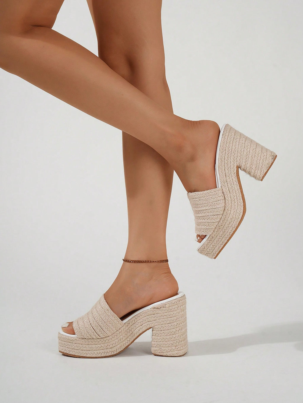 Ladies' Rope Wedge Platform Sandals, Open Toe Ankle Strap Summer Vacation Casual High Heel Slippers, Travel Essential