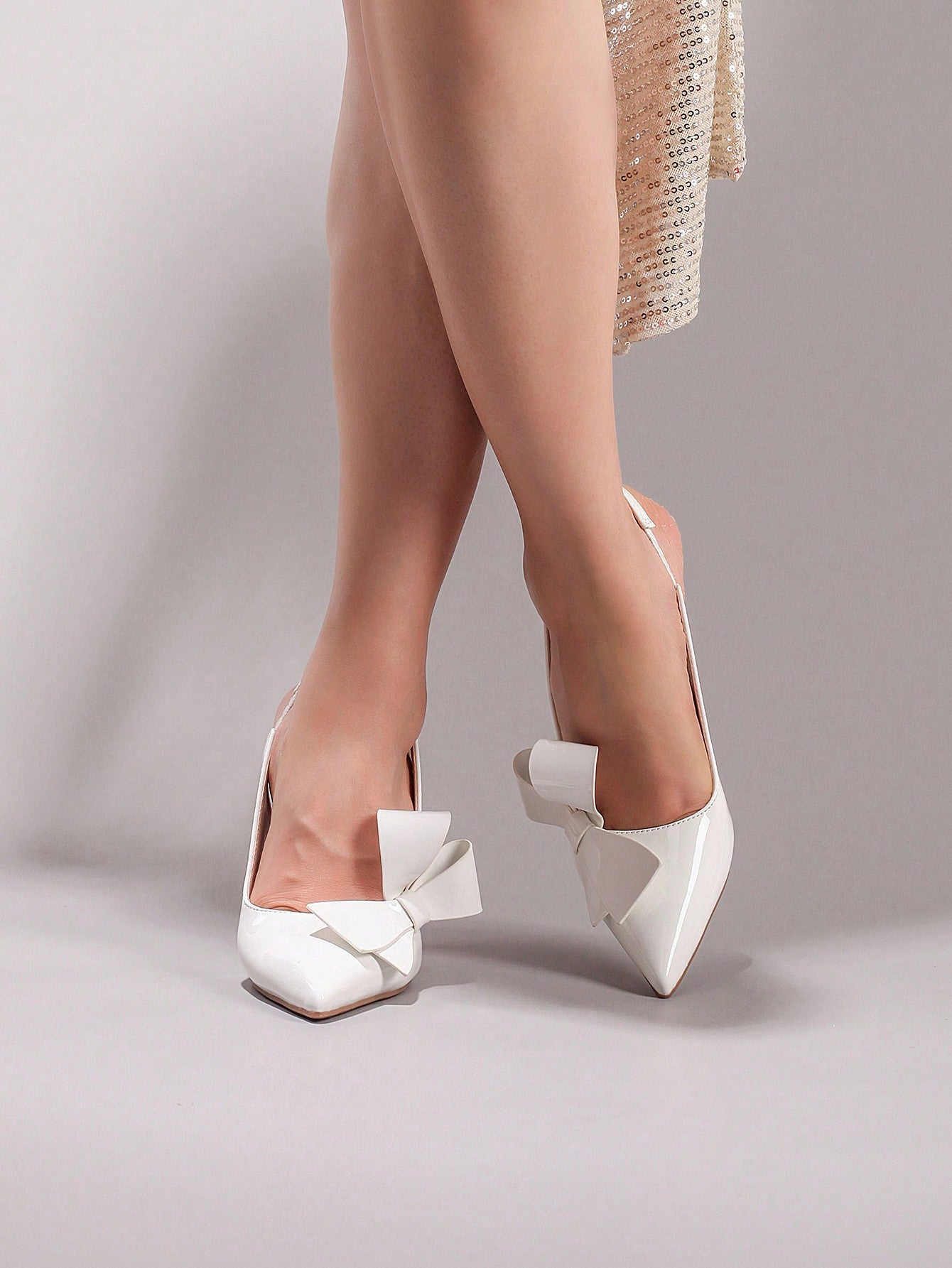 Women's Bowknot Pointed Toe High Heel Sandals, Shiny PU Leather, Elegant & Sexy, Suitable For Wedding, Party, Elegant, Women Pumps, Elegant