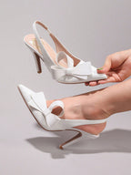 Women's Bowknot Pointed Toe High Heel Sandals, Shiny PU Leather, Elegant & Sexy, Suitable For Wedding, Party, Elegant, Women Pumps, Elegant