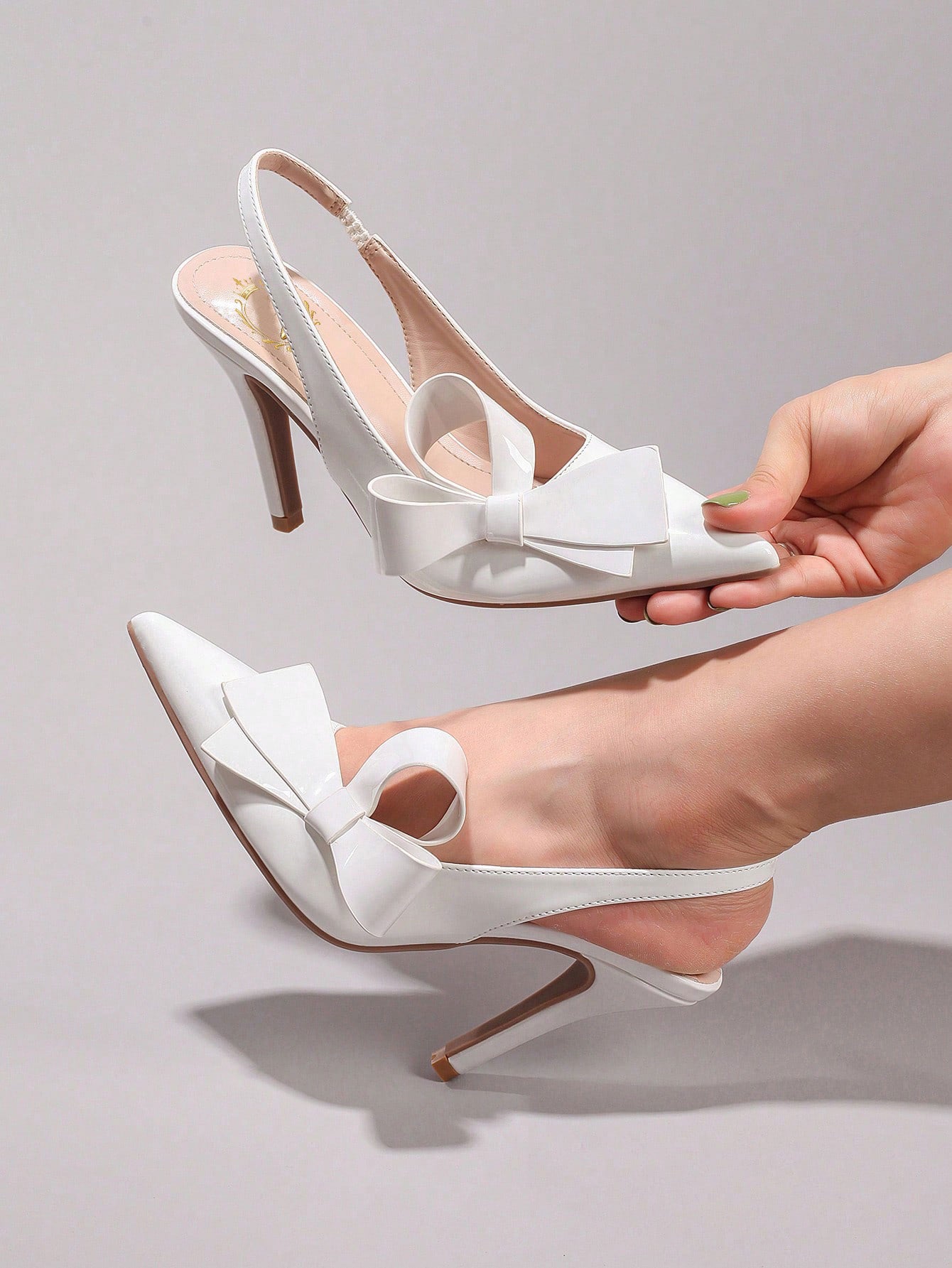 Women's Bowknot Pointed Toe High Heel Sandals, Shiny PU Leather, Elegant & Sexy, Suitable For Wedding, Party, Elegant, Women Pumps, Elegant