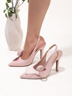 Women's Bowknot Pointed Toe High Heel Sandals, Shiny PU Leather, Elegant & Sexy, Suitable For Wedding, Party, Elegant, Women Pumps, Elegant