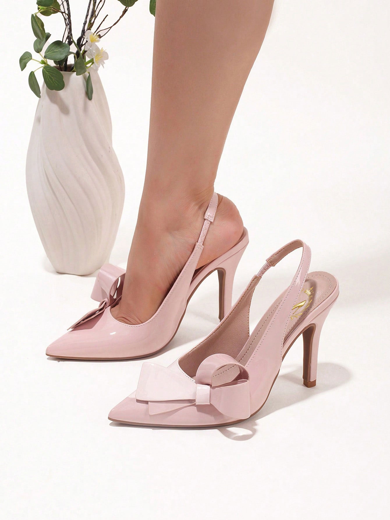 Women's Bowknot Pointed Toe High Heel Sandals, Shiny PU Leather, Elegant & Sexy, Suitable For Wedding, Party, Elegant, Women Pumps, Elegant