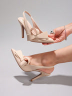 Women's Bowknot Pointed Toe High Heel Sandals, Shiny PU Leather, Elegant & Sexy, Suitable For Wedding, Party, Elegant, Women Pumps, Elegant