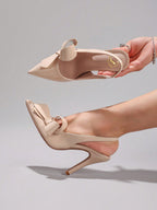 Women's Bowknot Pointed Toe High Heel Sandals, Shiny PU Leather, Elegant & Sexy, Suitable For Wedding, Party, Elegant, Women Pumps, Elegant