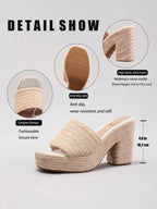 Ladies' Rope Wedge Platform Sandals, Open Toe Ankle Strap Summer Vacation Casual High Heel Slippers, Travel Essential