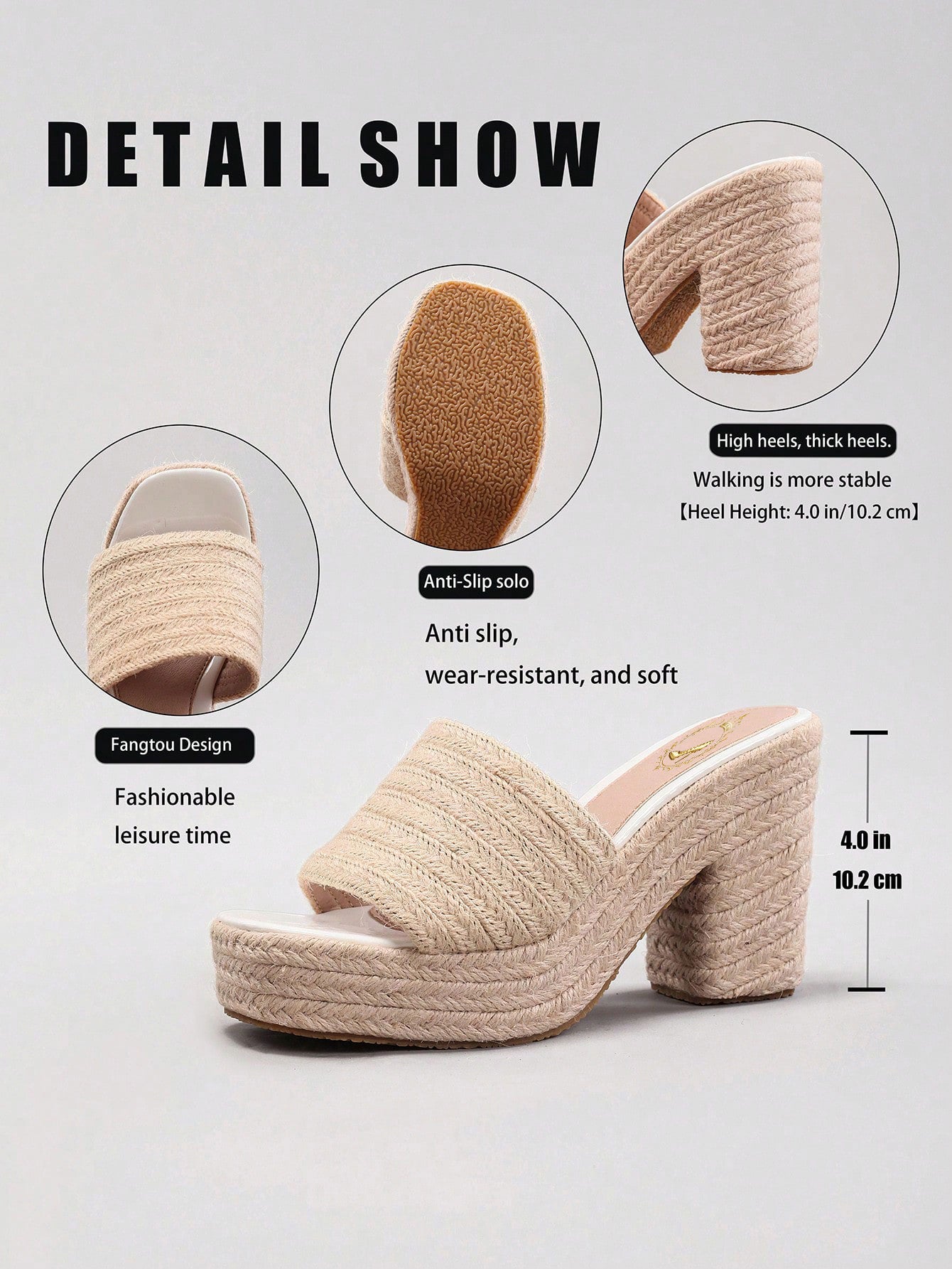 Ladies' Rope Wedge Platform Sandals, Open Toe Ankle Strap Summer Vacation Casual High Heel Slippers, Travel Essential