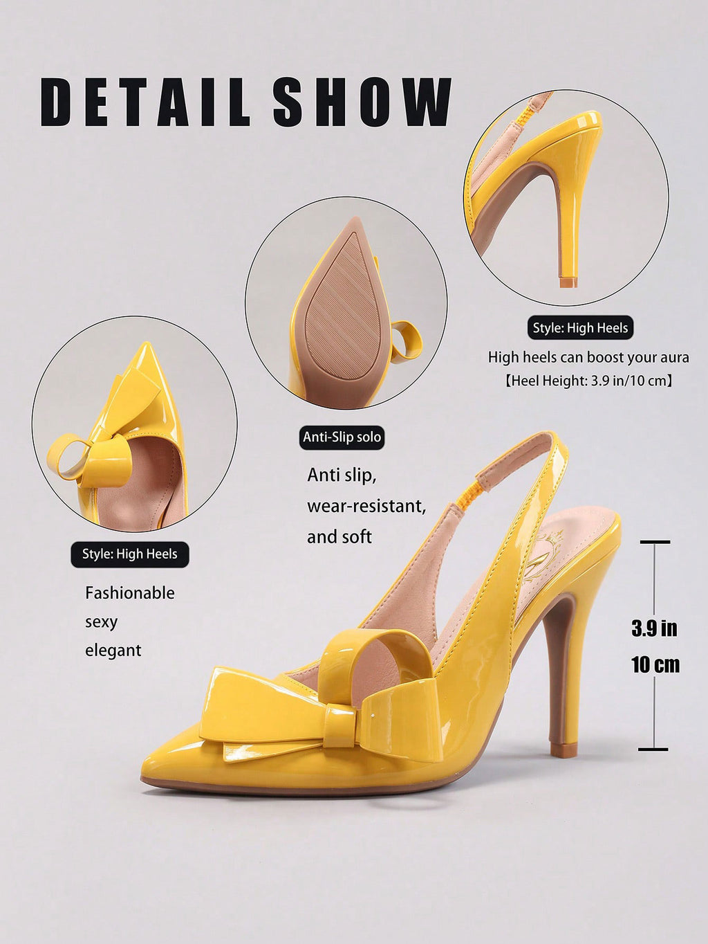 Women's Bowknot Pointed Toe High Heel Sandals, Shiny PU Leather, Elegant & Sexy, Suitable For Wedding, Party, Elegant, Women Pumps, Elegant