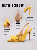 Women's Bowknot Pointed Toe High Heel Sandals, Shiny PU Leather, Elegant & Sexy, Suitable For Wedding, Party, Elegant, Women Pumps, Elegant