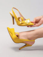 Women's Bowknot Pointed Toe High Heel Sandals, Shiny PU Leather, Elegant & Sexy, Suitable For Wedding, Party, Elegant, Women Pumps, Elegant