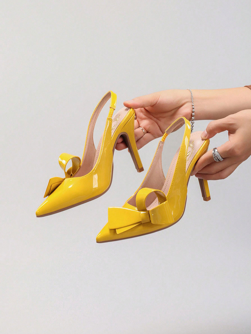 Women's Bowknot Pointed Toe High Heel Sandals, Shiny PU Leather, Elegant & Sexy, Suitable For Wedding, Party, Elegant, Women Pumps, Elegant
