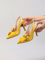 Women's Bowknot Pointed Toe High Heel Sandals, Shiny PU Leather, Elegant & Sexy, Suitable For Wedding, Party, Elegant, Women Pumps, Elegant
