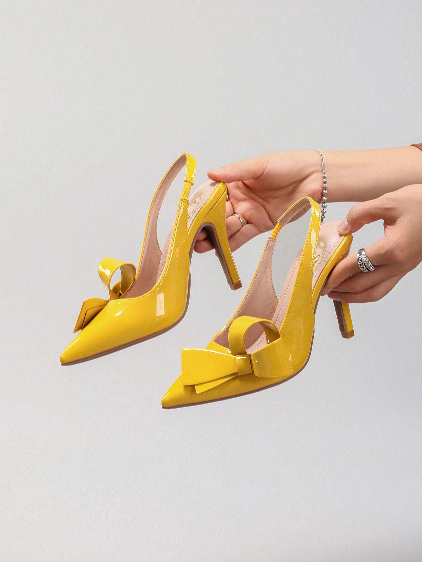 Women's Bowknot Pointed Toe High Heel Sandals, Shiny PU Leather, Elegant & Sexy, Suitable For Wedding, Party, Elegant, Women Pumps, Elegant