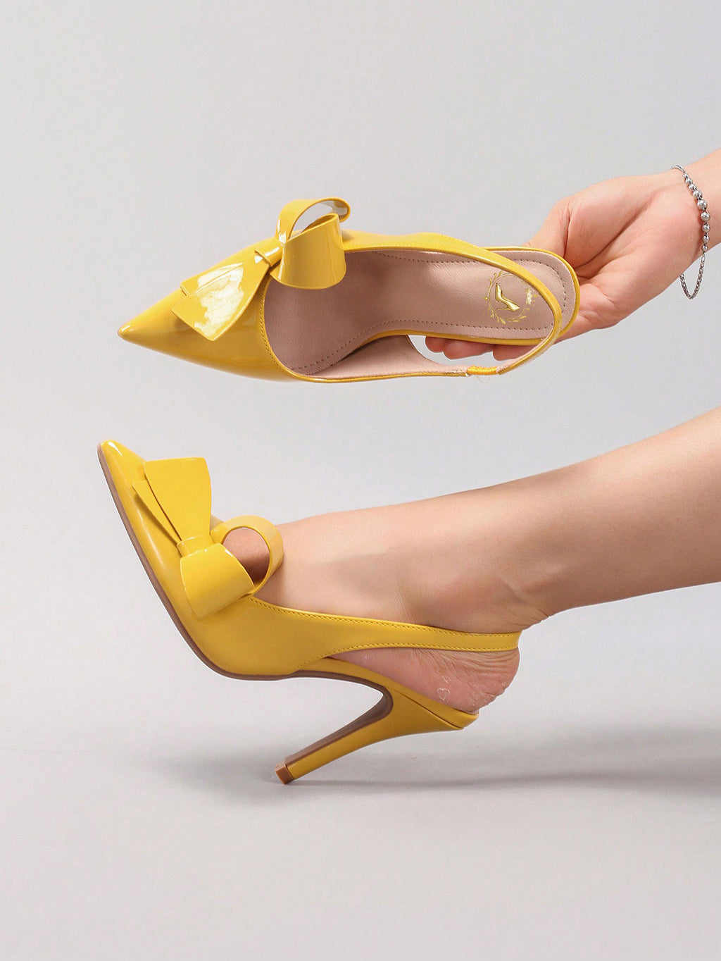 Women's Bowknot Pointed Toe High Heel Sandals, Shiny PU Leather, Elegant & Sexy, Suitable For Wedding, Party, Elegant, Women Pumps, Elegant