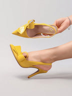 Women's Bowknot Pointed Toe High Heel Sandals, Shiny PU Leather, Elegant & Sexy, Suitable For Wedding, Party, Elegant, Women Pumps, Elegant