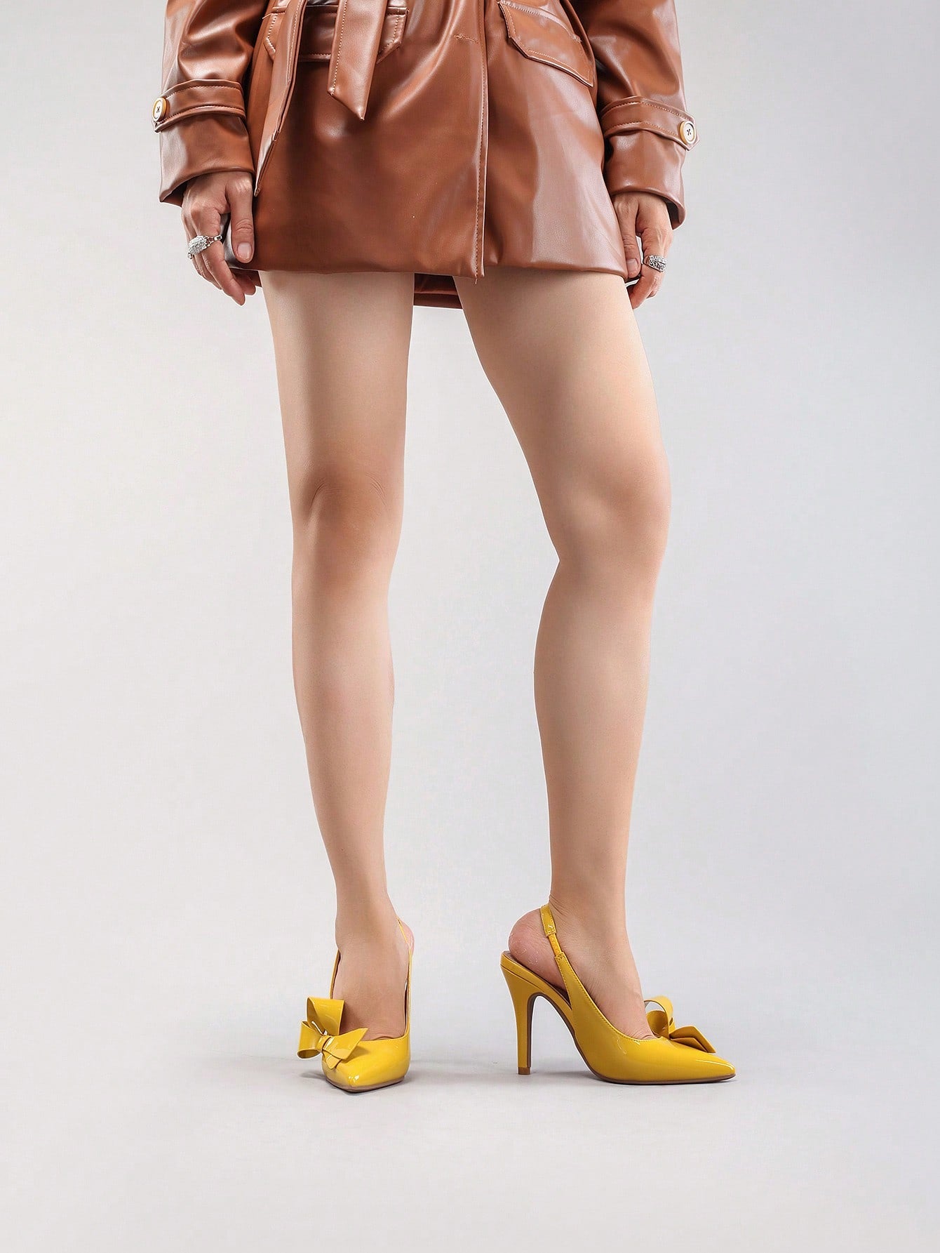 Women's Bowknot Pointed Toe High Heel Sandals, Shiny PU Leather, Elegant & Sexy, Suitable For Wedding, Party, Elegant, Women Pumps, Elegant