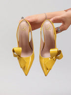 Women's Bowknot Pointed Toe High Heel Sandals, Shiny PU Leather, Elegant & Sexy, Suitable For Wedding, Party, Elegant, Women Pumps, Elegant