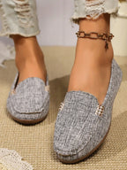 Plus Size Metal Buckle Round Toe Flats