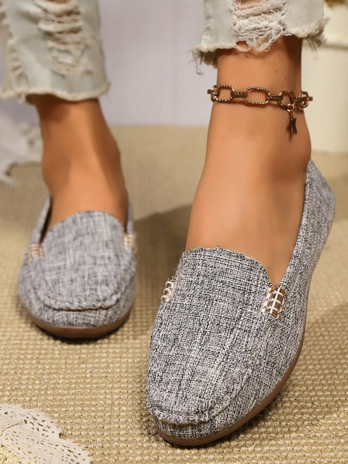 Plus Size Metal Buckle Round Toe Flats