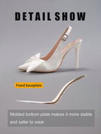 Women's Bowknot Pointy Toe Super High Heel Satin Stiletto Sandals