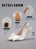 Women's Bowknot Pointy Toe Super High Heel Satin Stiletto Sandals