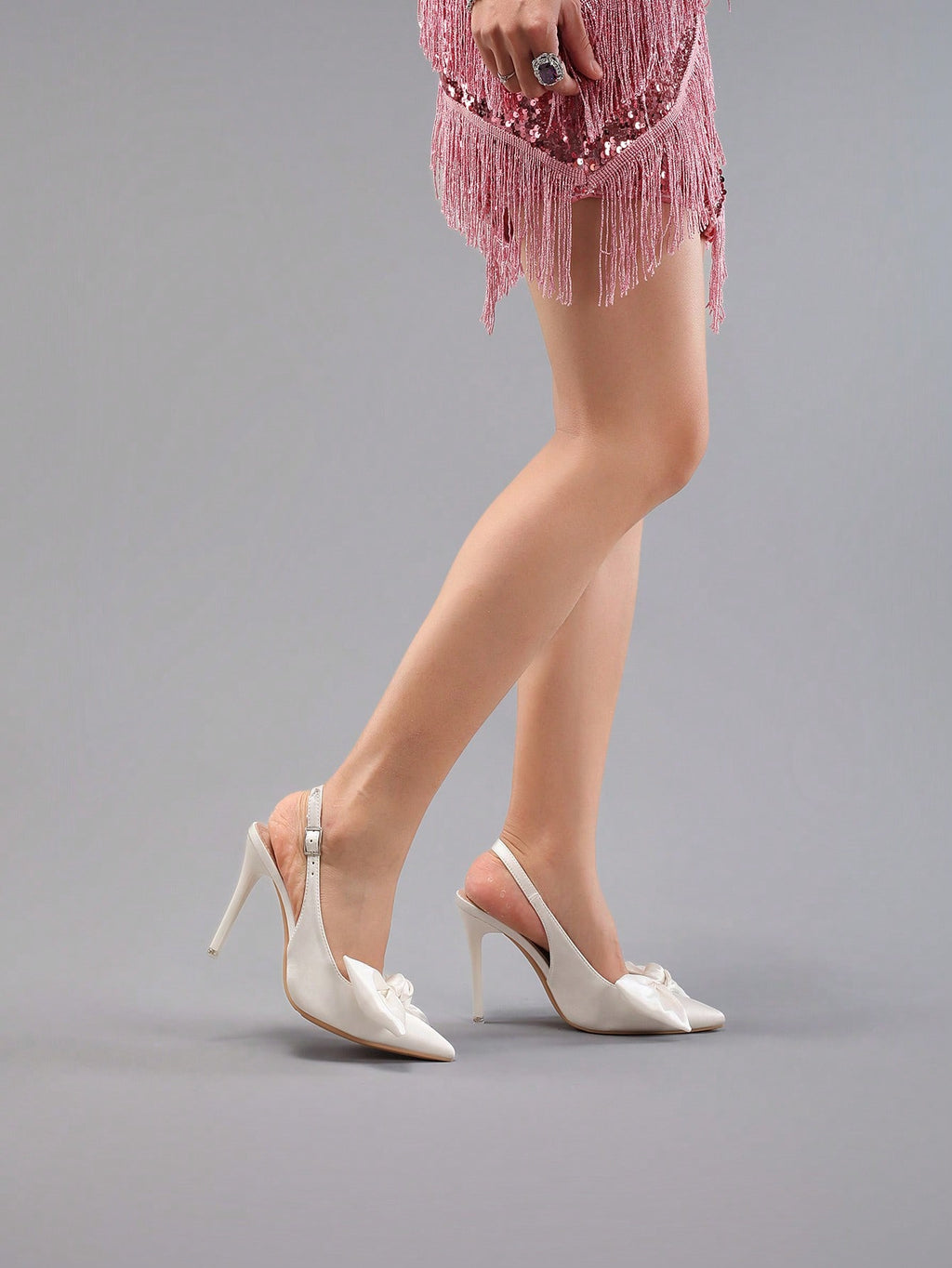 Women's Bowknot Pointy Toe Super High Heel Satin Stiletto Sandals