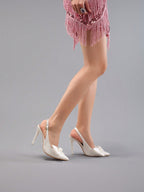 Women's Bowknot Pointy Toe Super High Heel Satin Stiletto Sandals