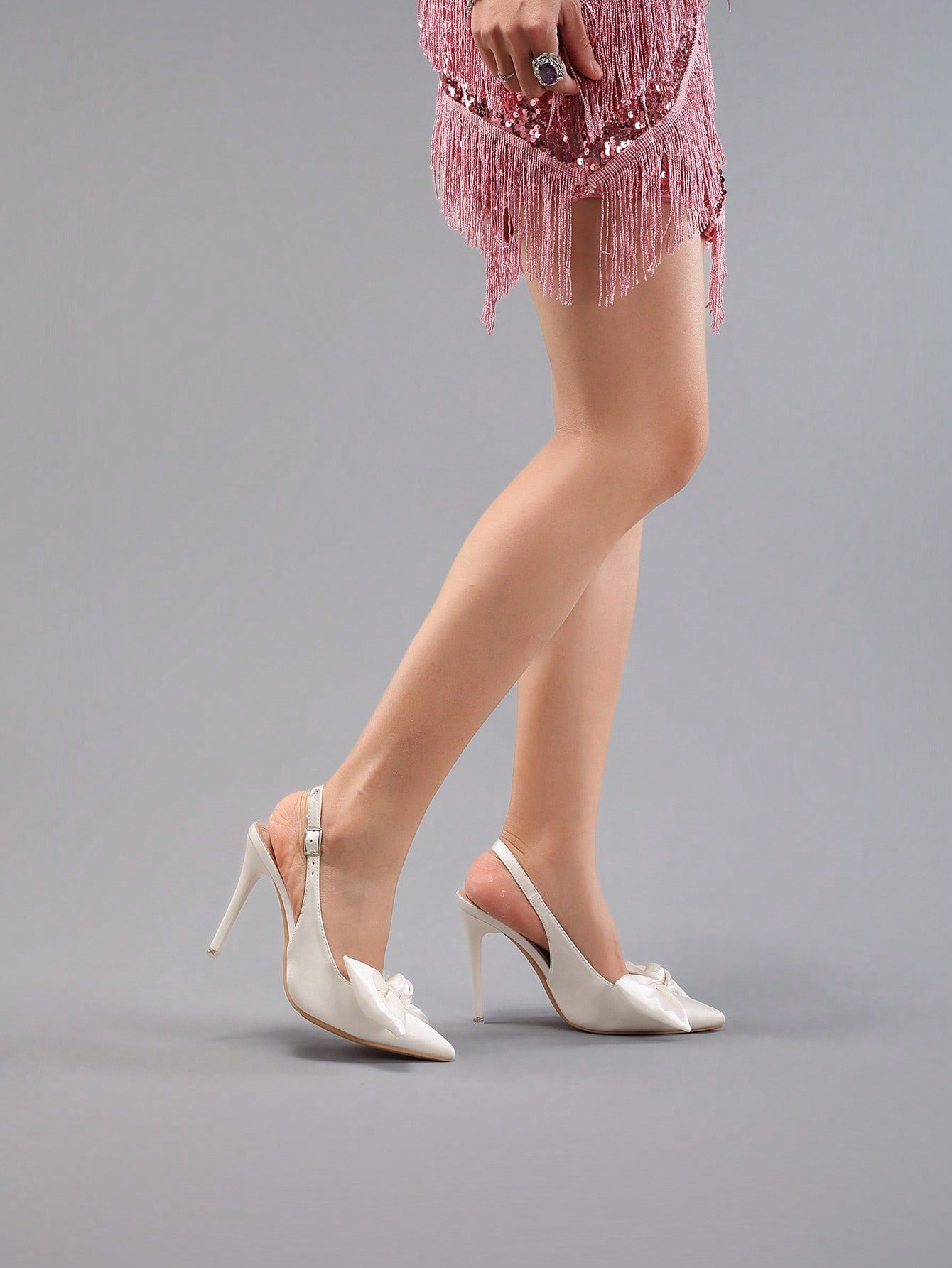 Women's Bowknot Pointy Toe Super High Heel Satin Stiletto Sandals