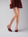 Wine Red Glossy Pointed Toe Buckle Heels