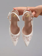Women's Lace Patchwork Pointed Toe High Heel Sandals, Hollow Out Breathable Sexy Fashion Party Stilettos, Elegant, Women Pumps, Elegant, Summer Outfits