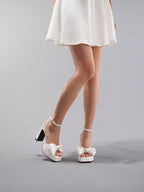 White Bowknot Platform Heels