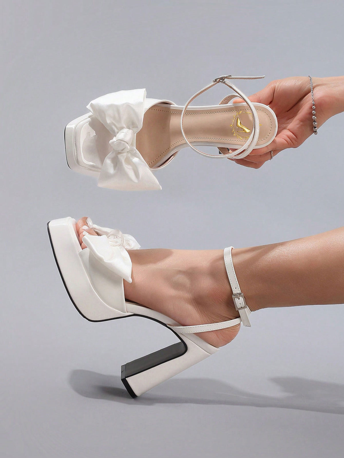 White Bowknot Platform Heels