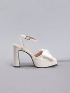 White Bowknot Platform Heels