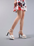 White Bowknot Platform Heels