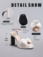 White Bowknot Platform Heels