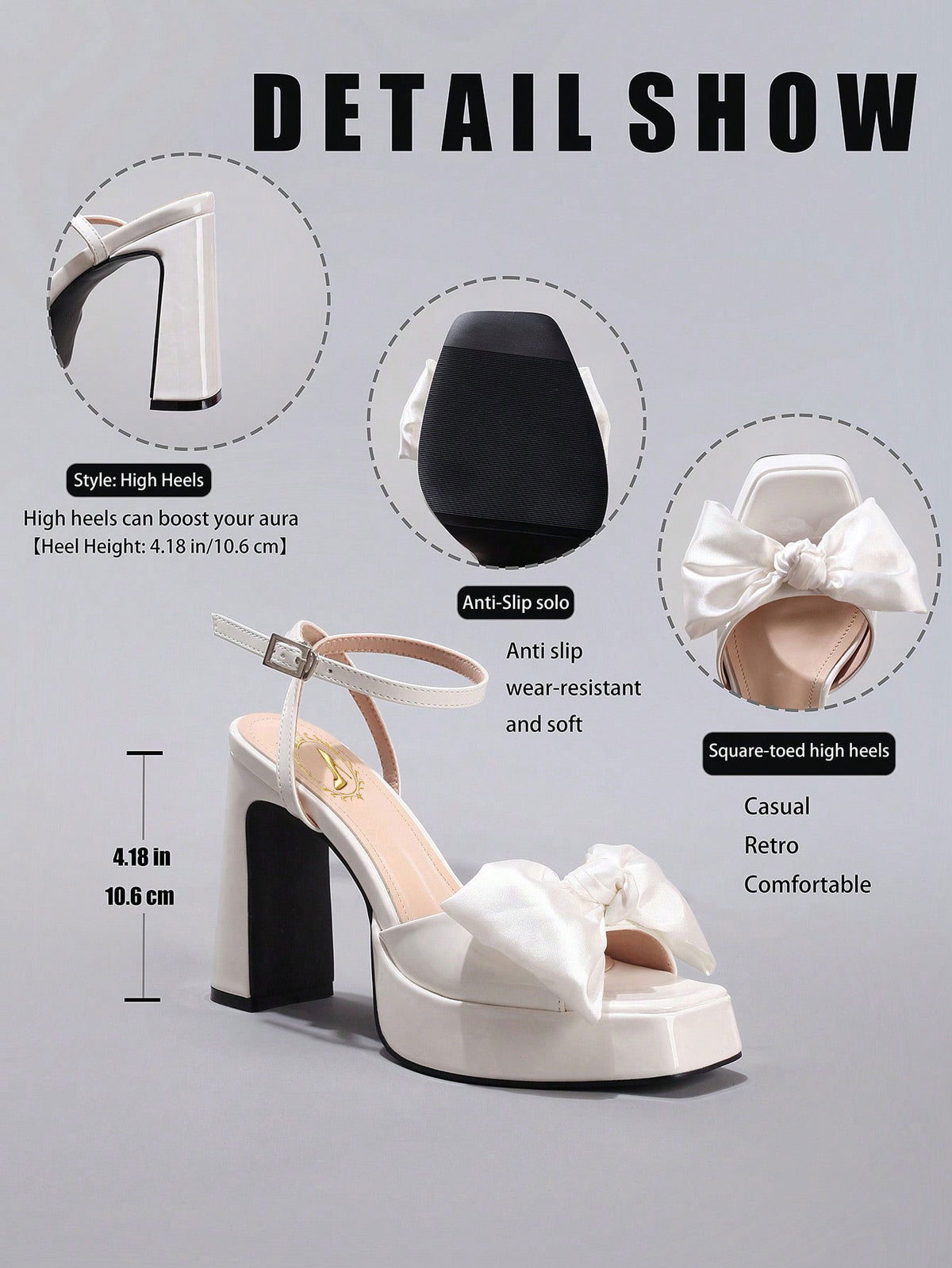 White Bowknot Platform Heels