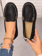 Plus Size Metal Buckle Round Toe Flats