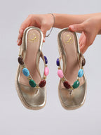 Colorful Beaded Thong Wedge Sandals With Rope Thick Soles, Platform High Heel Summer Vacation Casual Slip-On Stylish Sandals For Women, Flip Flops