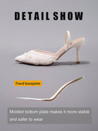 New White Lace High Heels, Sexy Pointed Toe Slingback, Breathable Fashion Party Wedding Stilettos Sandals, Elegant, Mule, Summer Outfits