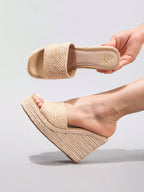 Women's Rope Platform Wedge Sandals, Woven Strap Open Toe High Heel Slide Sandals, Casual Resort Vacation, Lightweight And Comfortable, Spring Summer Outfits
