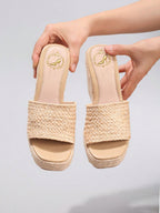 Women's Rope Platform Wedge Sandals, Woven Strap Open Toe High Heel Slide Sandals, Casual Resort Vacation, Lightweight And Comfortable, Spring Summer Outfits