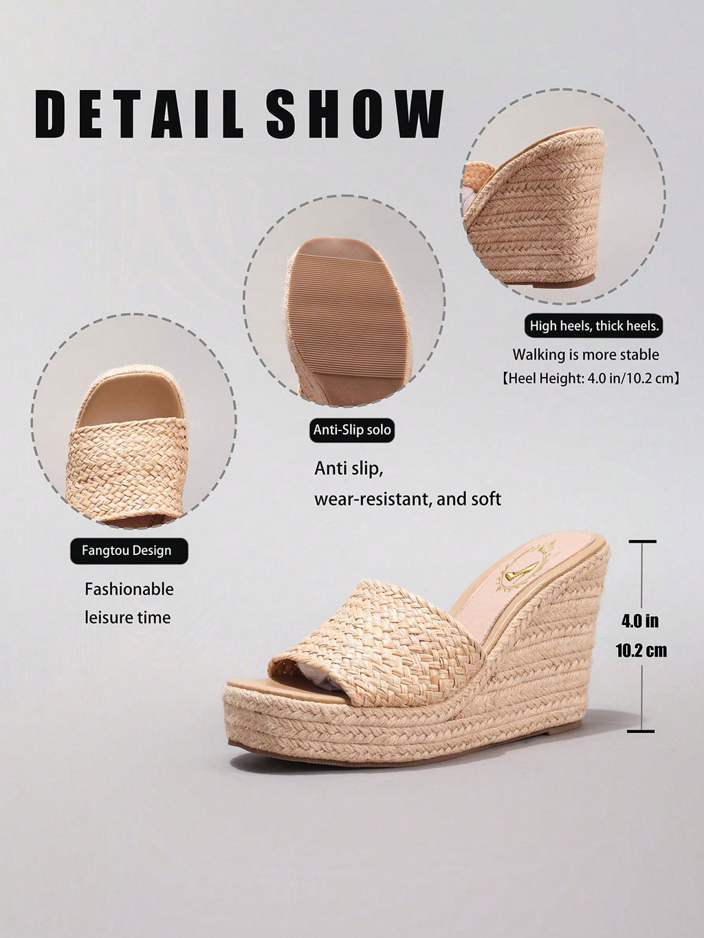 Women's Rope Platform Wedge Sandals, Woven Strap Open Toe High Heel Slide Sandals, Casual Resort Vacation, Lightweight And Comfortable, Spring Summer Outfits