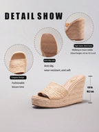 Women's Rope Platform Wedge Sandals, Woven Strap Open Toe High Heel Slide Sandals, Casual Resort Vacation, Lightweight And Comfortable, Spring Summer Outfits