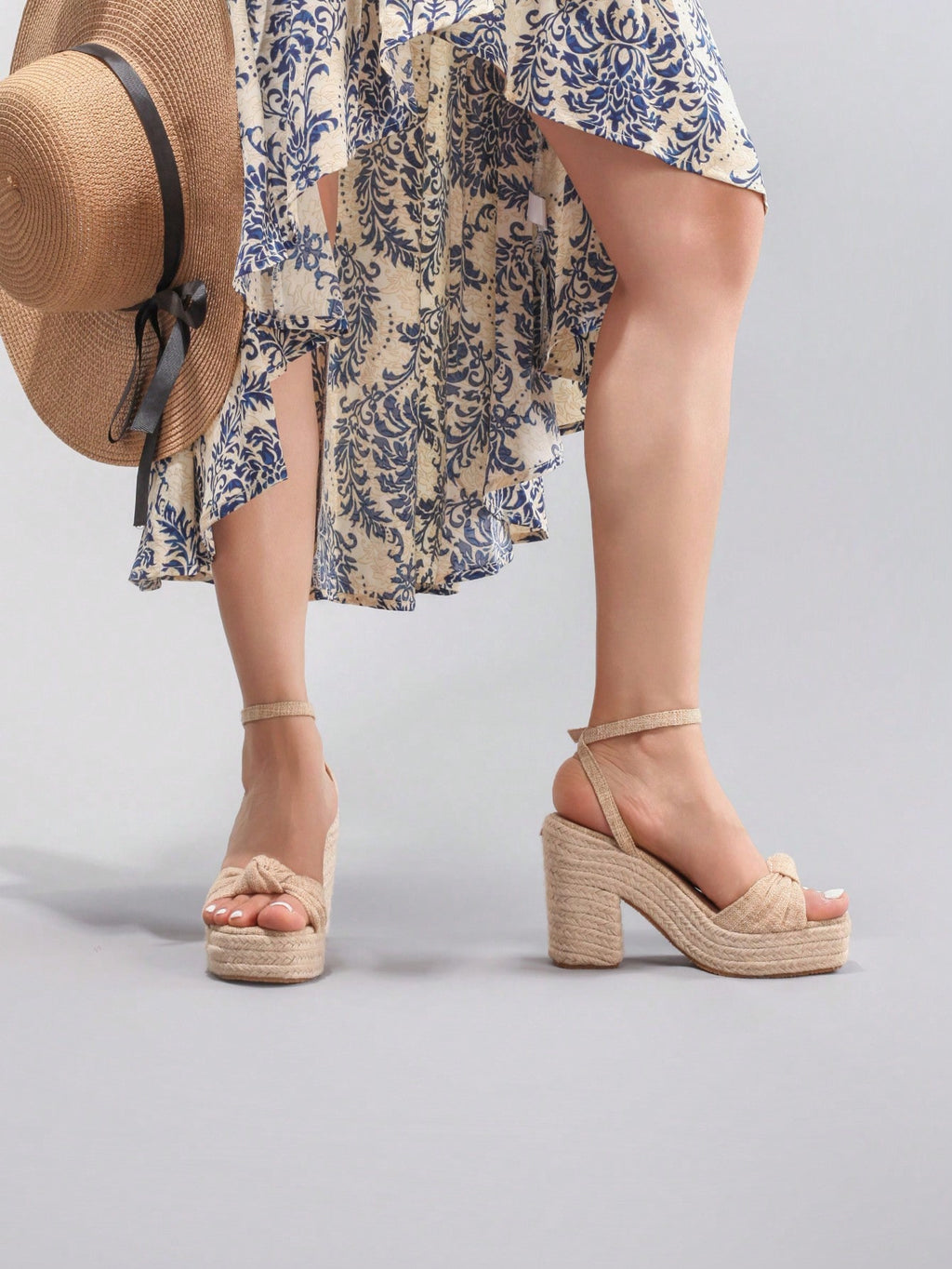 Rope Wedge Platform Thick Sole Sandals Twisted Open Toe Summer Vacation Casual High Heel Platform Slides Daily Fashion Grass Green Women's Shoes