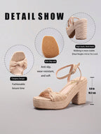 Rope Wedge Platform Thick Sole Sandals Twisted Open Toe Summer Vacation Casual High Heel Platform Slides Daily Fashion Grass Green Women's Shoes
