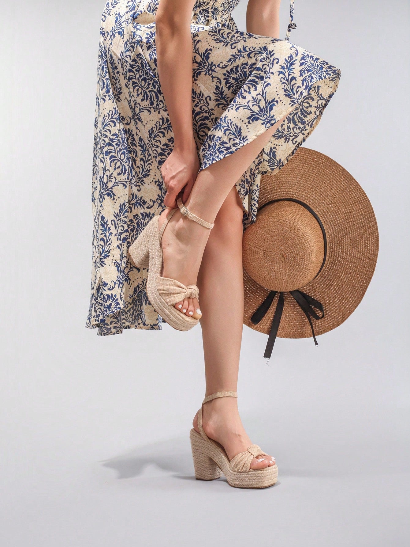 Rope Wedge Platform Thick Sole Sandals Twisted Open Toe Summer Vacation Casual High Heel Platform Slides Daily Fashion Grass Green Women's Shoes