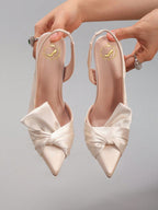 Women's Knot Pointed Toe High Heel Shoes, Romantic Sexy Pink Satin Stilettos, Party/Banquet Wear New Style,Elegant,Wedding Outfits